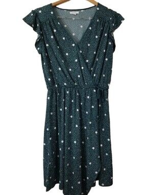 Polka Dot Faux Wrap Midi Green Size Small Dress
